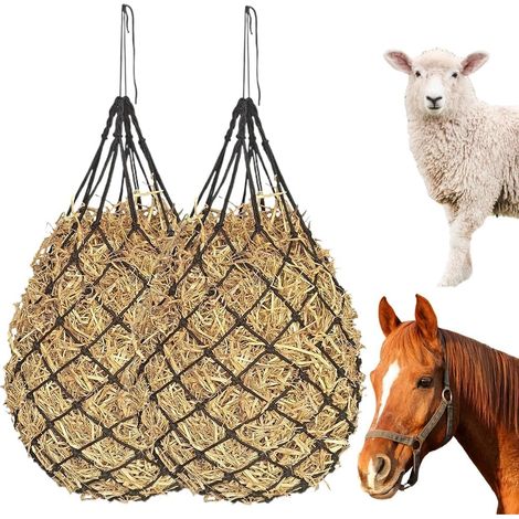 Lot de 2 Filets à Foin pour Chevaux Chèvres Vaches Contrôler la Vitesse d’Alimentation Réduit Les Excès et Problèmes Digestifs pour Écuries et Pâturages
