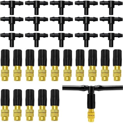 15-teiliges Set verstellbarer Kupfer-Zerstäuberdüsen, Messing-Sprühdüsen, Sprinkler mit T-Stück für die Gartenbewässerung