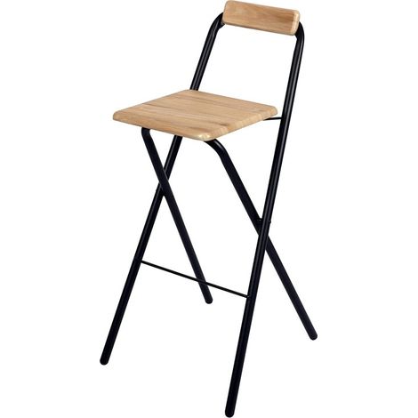Tabouret de bar pliant en métal - Bois effet chêne et noir - L 47,5 x P 50 x H 98 cm - Livraison gratuite (1/5)
