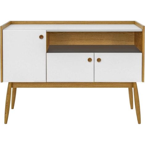 Buffet 3 Portes & 1 Niche "Farsta" 115cm Chêne & Blanc (1/5)