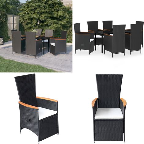 7-tlg. Garten-Essgruppe mit Kissen Schwarz - Gartenmöbel - Terrassenmöbel (1/5)