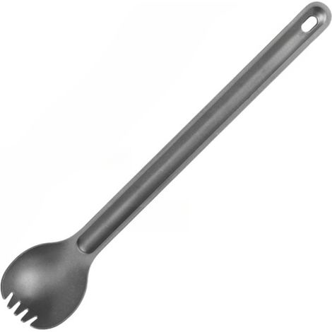 Irovami Cuillère à long manche en titane, cuillère de table portable pour le camping, la randonnée et les pique-niques, ultralégère (15 g), fourchette à salade plate (1/5)