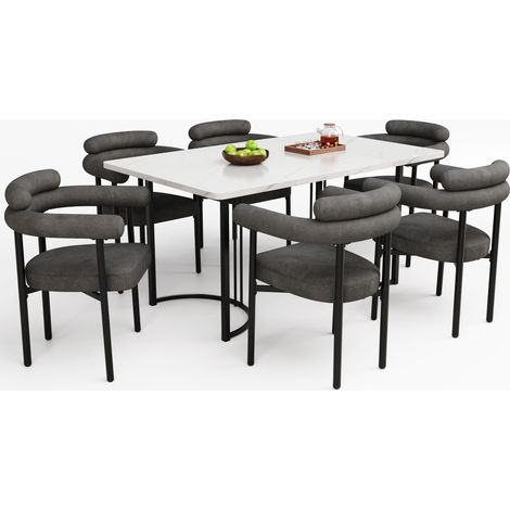Table à manger et 6 chaises velours, 7 pièces, 140 x 80 cm, pieds métal design, style moderne pour salon, cuisine ou restaurant - CHICFURN (1/5)