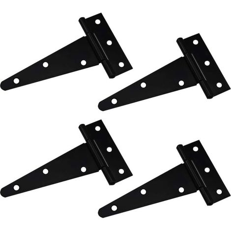 Bisagra en T, bisagra triangular, bisagra triangular en T galvanizada de alta resistencia, 10 cm (4 pulgadas), color negro. Se puede usar para colgar puertas de armarios, portones de jardín y cajas de