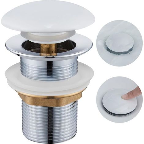 Desagüe antidesbordamiento para fregadero, tapón emergente con tapa de cerámica, desagüe universal G1 de 1/4" para lavabos y sanitarios, blanco (1/5)