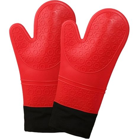 Gants de cuisine en silicone rouge, résistants à 500 degrés, maniques de four, sécurité alimentaire, cuisson (1/5)