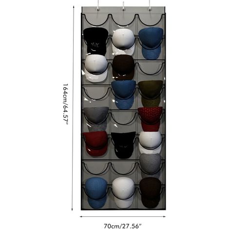 Porte-chapeau suspendu 24 poches, organisateur de casquettes pour rangement mural et placard (1/3)