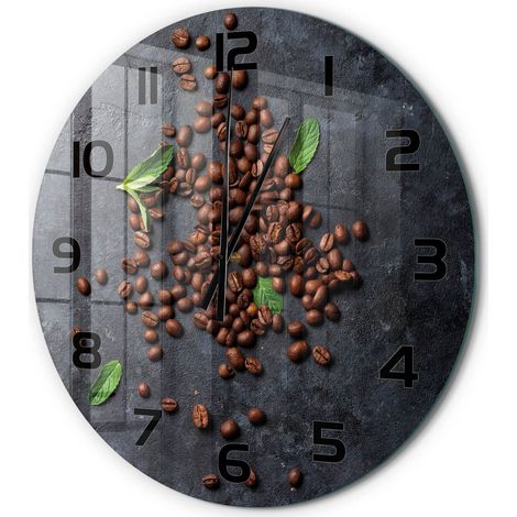 Horloge Murale Ronde en Verre Trempé Moderne Silencieuse Sans Tic-Tac Grains de café fi 60 cm (1/5)