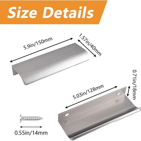 ZHIJIA PREMIUM poignée invisible meuble aluminium 150 mm nickel brossé lot 10 tiroir placard style contemporain (1/5)