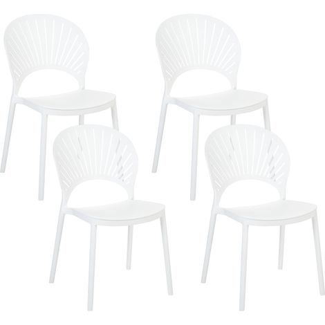 Conjunto de 4 sillas de comedor blanco plástico apilable interior exterior Fiumicino