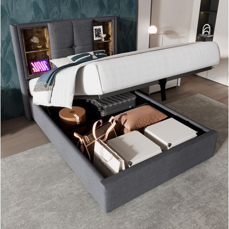 Cama Individual 90x200 Cm Estructura Algodón Y Cabecero Carga Inalámbrica (1/5)