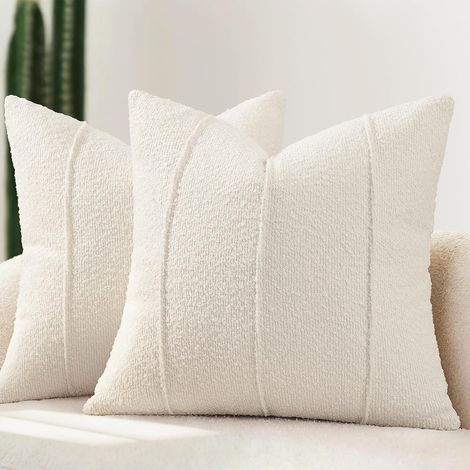 Housse de Coussin Bouclé 40x40 Lot de 2, Housses Douces à Texture avec Rayures, Coussins Décoratifs Modernes et Confortables pour Canapé, Lit (1/5)