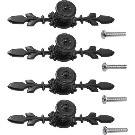 Poignées de meubles, boutons et poignées de meubles en acier inoxydable, ensemble vintage de 4 avec vis (ensemble de 4 poignées de porte décoratives) (1/5)
