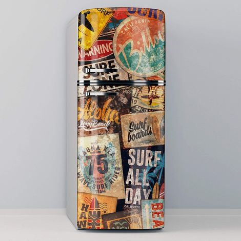 Vinilo Adhesivo Decorativo para Nevera, Especial Libre De Burbujas, Carteles De Surf Vintage - 70x200cm