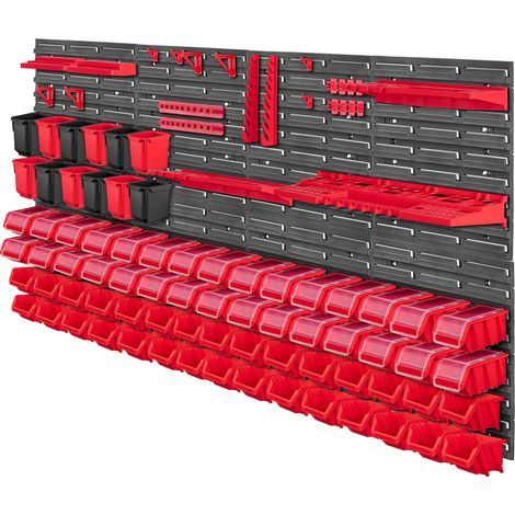 KADAX Werkstattwandregal, Wandplatten, 156 x 78 cm, Rot, 97 tlg.