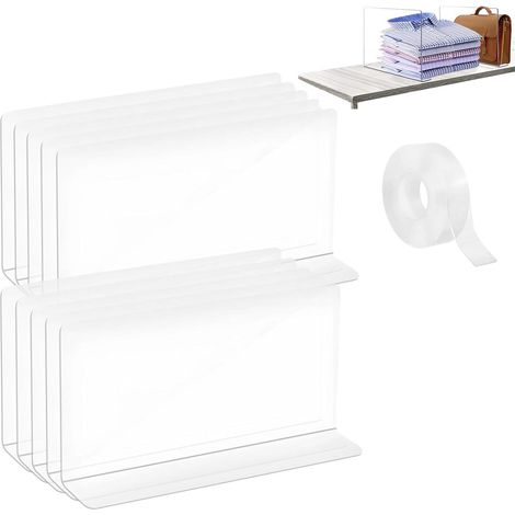 10 Pièces Separateur Etagere, 20 x 12 x 4 cm Séparateurs de Sac, Transparent Diviseur de Placard pour Chambre, Multifonction Séparateur pour Armoire, pour Placards, Penderies, Tiroirs (1/5)