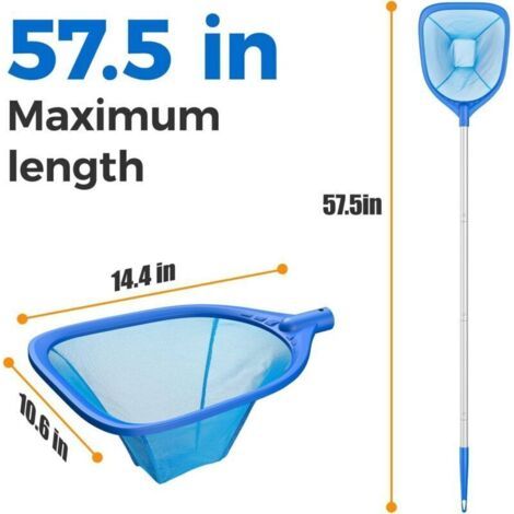 NALOOKAMIC Épuisette de piscine longueur totale 145 cm , râteau à feuilles avec 4 sections de manche télescopique en aluminium pour un nettoyage rapide des étangs , jacuzzis et spas
