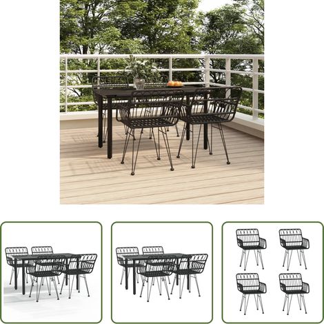 Salle à manger de jardin - Ensemble à manger de jardin 5 pcs Noir Résine tressée (1/5)