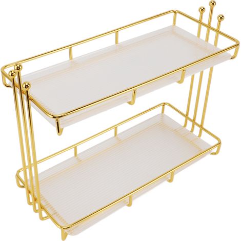 Étagère à maquillage à 2 niveaux, organisateur de comptoir de salle de bain, plateau de coiffeuse, rangement pour cosmétiques, soins de la peau et parfums. (1/5)