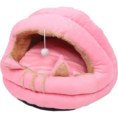 Maison pour chat ultra douce, amovible et lavable, avec oreilles mignonnes, capuche rembourrée, rose, taille M. Niche pour chat d'intérieur. Oreilles mignonnes, coussin amovible et lavable. (1/5)