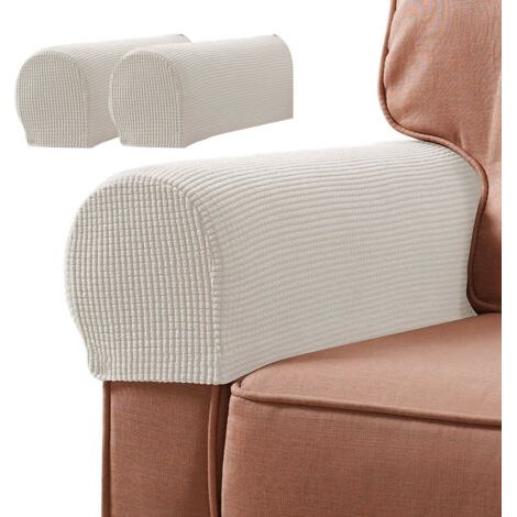 Gants pour accoudoirs de canapé - Lot de 2 - Blanc ivoire - Matière extensible en spandex (1/5)