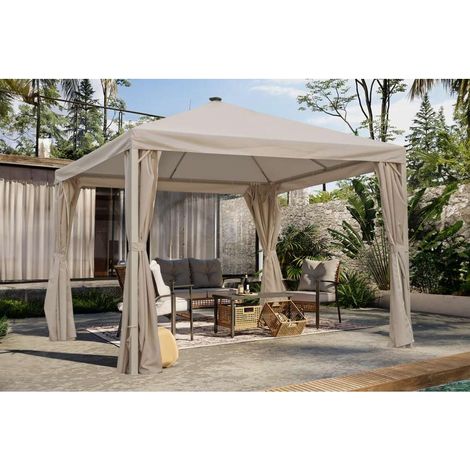 Domo Mea Gazebo in Alluminio 3x3 m Ecrù con Tende Laterali e Luci LED (1/5)
