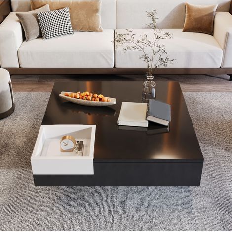 Tavolino 72 x 72 x 30 cm con box contenitore rimovibile ed effetto LED, nero e bianco HAVRYA (1/5)