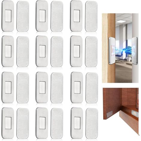 Lot de 12 aimants pour portes d'armoire - Ultra fins - Loqueteaux magnétiques - Auto-adhésifs - Fermeture magnétique - Double aimant - Serrure pour armoire, meuble - Argenté (1/5)