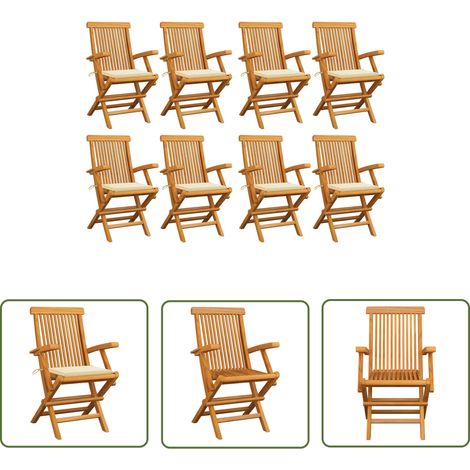 The Living Store Gartenstühle mit Creme Kissen 8 Stk. Massivholz Teak - Gartenstühle - Holz Gartenmöbel - Teak Gartenmöbel - Outdoor Möbel - Balkonmöbel (1/5)