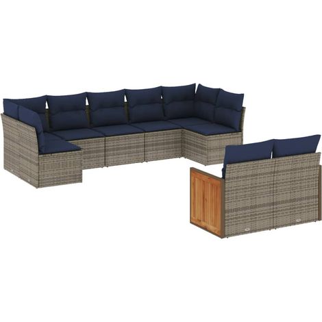 9-teiliges Gartensofa-Set mit Kissen, grau, Polyrattan vidaXL (1/5)