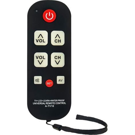 Télécommande A-TV10 pour seniors. universelle. simple et étanche. avec voyant LED.