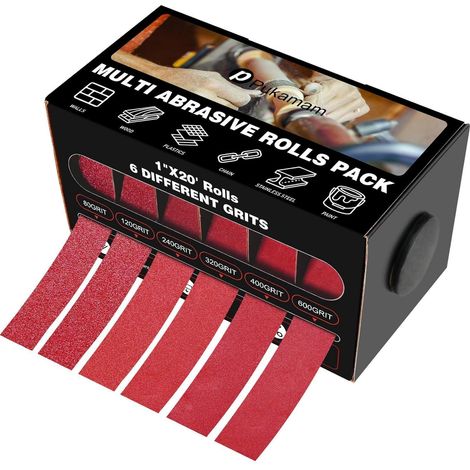 Schleifpapier Rolle 25mm 6m 80 120 240 320 400 Holz Metall 6rolls (1/5)
