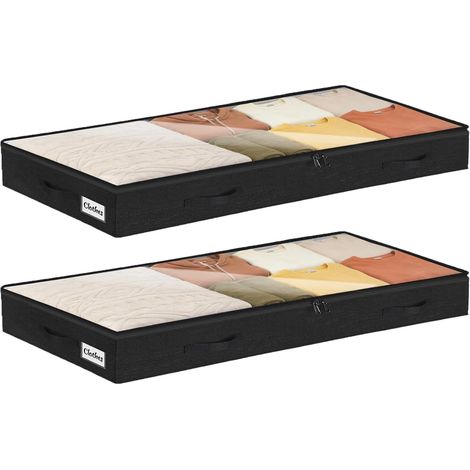 Lot de 2 Boite Rangement sous Lit avec Poignée Renforcé, Grande Sac Rangement Vetement Pliable, Bacs de Rangement pour Couettes, Vêtements, Draps, Chambre à coucher, Placard, 100x50x10cm, 50L, Noir (1/5)