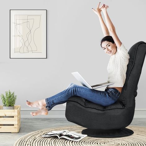 Sillón de relajación, silla plegable ajustable, sillón giratorio para el suelo, sillón, cojín para el suelo, negro (1/5)