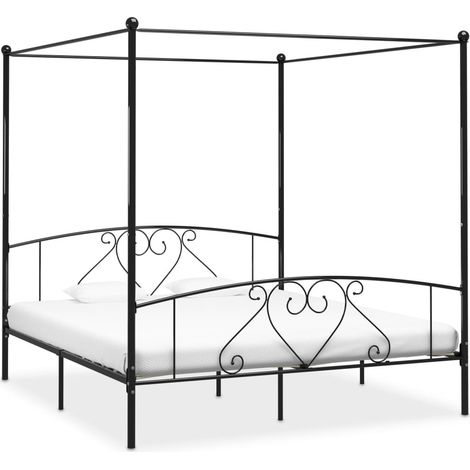 Cadre De Lit Moderne: King Size - Lit Double Lit à baldaquin - Noir Métal 180 x 200 cm Chic-180180 (1/5)