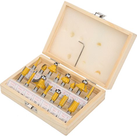 Kit de 15 fraises à défoncer en carbure cémenté pour le travail du bois, avec coffret de rangement. Fraise à défoncer à queue de 8 mm. (1/5)