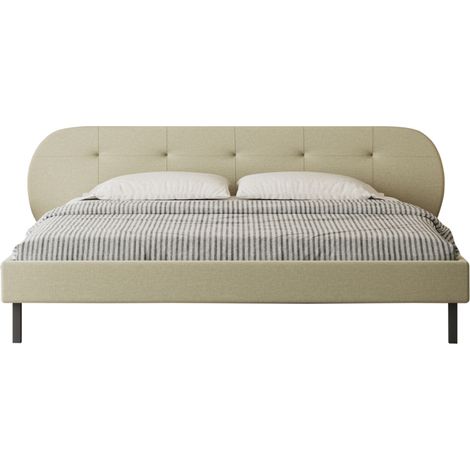 Lit capitonné 140x190cm beige avec tête de lit et sommier TULSA (1/5)