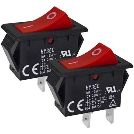 Interrupteur à Bouton-Poussoir HY35C (Lot de 2) - Interrupteur à Bascule Marche-Arrêt 2 Broches AC 125/250 V 16/12 A pour (1/4)
