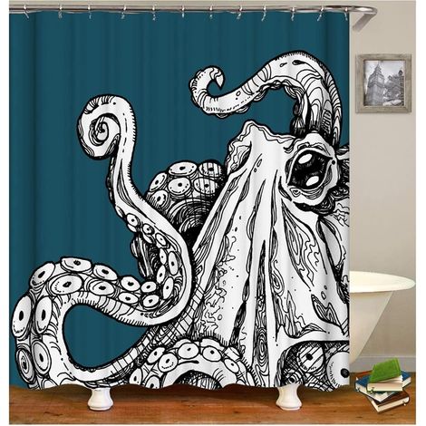 Rideau de Douche 180x180,Rideau Baignoire Monstre de Poulpe Rideau De Douche Bleu Anti Moisissure (1/4)