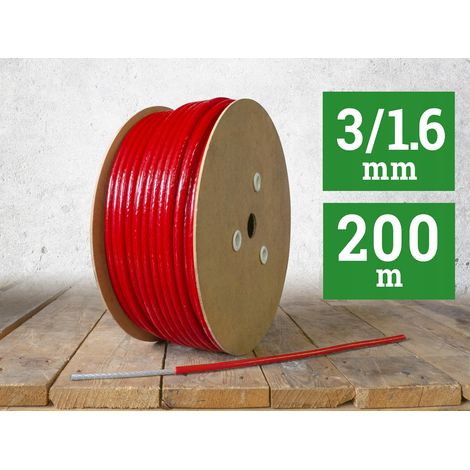 Câble en acier gainé de PVC rouge de 3 mm, longueur 1,6 (1x7), 200 m (rouleau) (1/5)