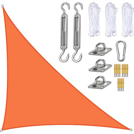 Voile d'ombrage imperméable 3 x 4 x 5 m, auvent triangulaire pare-soleil pour terrasse et piscine, avec kit de fixation Ns2Orange (1/4)