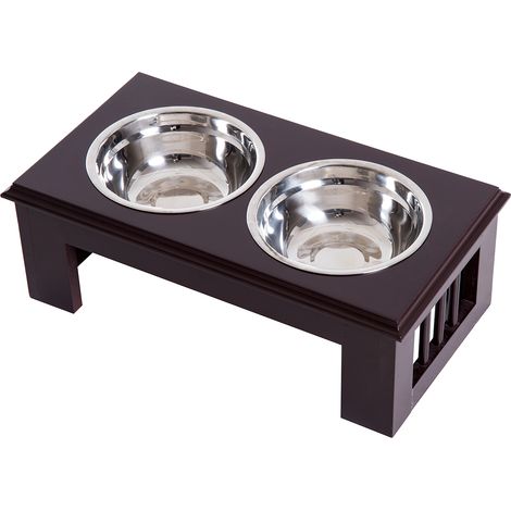 Erhöhter Hundenapf Futternapf mit 2 Näpfe Wassernapf 2 x 900ml Edelstahlnäpfen Fressnapf Futterstation Hundenäpfe für kleine Hunde Katzen Espresso (1/5)