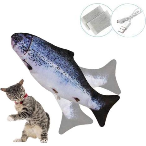 Poisson électrique Charminer, jouet interactif pour chat, peluche poisson électrique USB avec herbe à chat, jouet à mâcher pour que les chats puissent jouer, mordre, mâcher et donner des coups de patt (1/5)