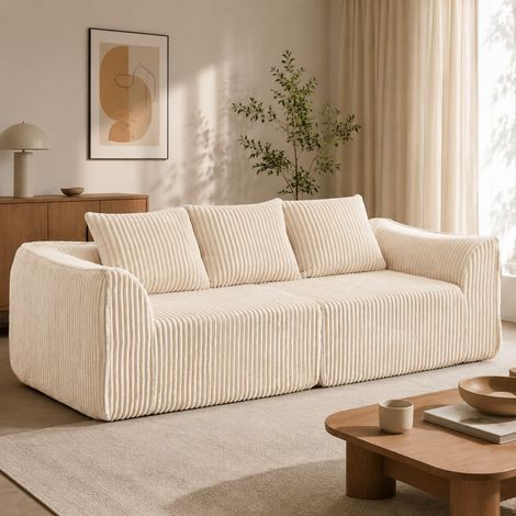 Divano 235,5x101x72,5 cm beige – design curvo, tessuto a coste e schiuma, senza montaggio MEUBLIV (1/5)