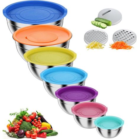 Set de bols à mélanger 7 unités Bols emboîtables en métal inoxydable avec couvercles (1/5)