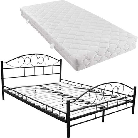Maison Exclusive - Cama de metal negro con colchón 180x200 cm (1/5)