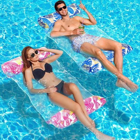 XL Pool Float, 2 Pieces Pool Mattress, 4 in 1 Adult Pool Float, Inflatable Pool Mattress, Pool Hammock, Inflatable Pool Mattress, Pool Float, Adult & Child Pool Float (1/5)