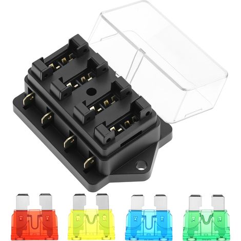 4 Way Fuse Box, 12V Fuse Holder with Protective Cover and Blade Fuses for Car, Boat, Motorhome (1/5)