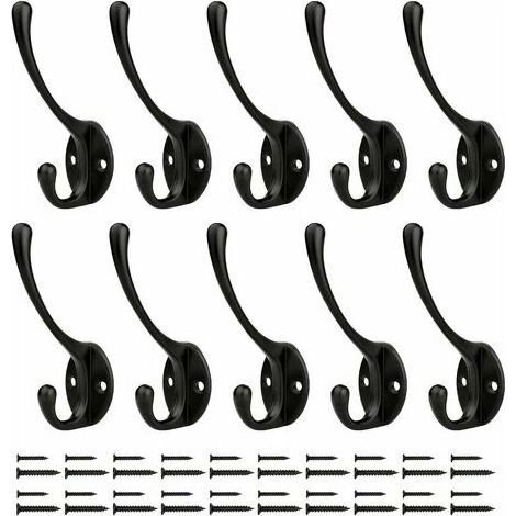 Crochets muraux de salle de bain, patères, compatibles avec les fixations murales de salle de bain et cuisine, 10 crochets muraux noirs + 20 vis, crochets muraux multifonctionnels (1/4)