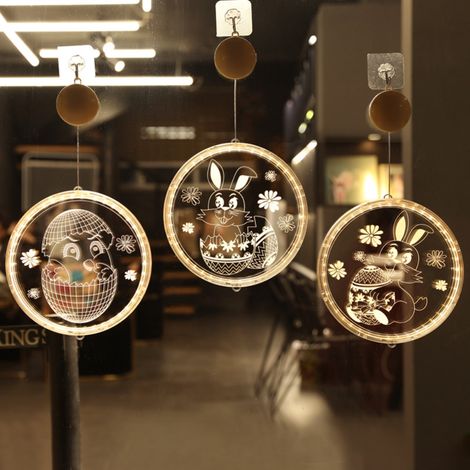 Set mit 1 LED-Osterhasen-Hängeleuchte mit Saugnapf, 16 cm große Fensterdekoration, Hase hält ein Ei, Batterie enthalten, Geschenkbox (1/5)